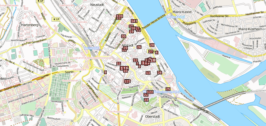 Reiseführer von Mainz und beliebte Attraktionen  per Landkarte